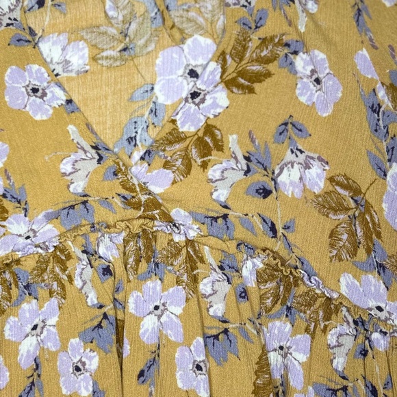 Hommage Los Angeles Mustard Yellow Floral Print Cold Shoulder Dress - Picture 7 of 12